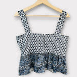 Veronica Beard Gari Cotton Peplum Paisley Print Top Blue White Button Back Sz 8 Photo 1