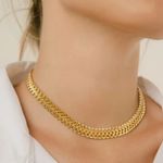 18K Gold coated on Titanium Steel Doble Ring Necklace Herringbone Womens Jewelry Green Photo 0