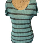 Maurice's  black & blue semi-sheer striped top with keyhole back. Photo 0