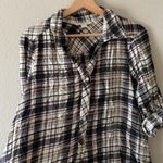 Khakis & Co. Plaid Tunic Popover Shirt Blouse Top Size S Rayon Black Beige Photo 3
