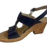 Clarks Women's Size 8.5 M Navy Blue Cork Wedges Leather T-Back Slingback Sandal Photo 3