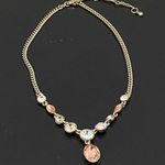 Givenchy Signed  Gold -Tone  Rivoli Peach Clear Rhinestone Crystal  Y Necklace Photo 10