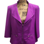 Peter Nygard Women Purple Textured Zip Front Blazer Jacket Size 14 Photo 0