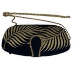 Black & Gold Hard Shell Embroidered Shoulder Bag Cross Body Purse & Chain Strap Photo 1