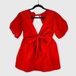 Free People Womens Top Red V Neck Plunge Bow Peplum Cutout Back Blouse Size XS Photo 0