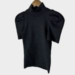 Alice + Olivia  Puff Sleeve Mock Neck Knit Sweater Top XS Black Metallic NYE Photo 4
