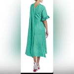 NWT Markarian Jade Woodcut One Shoulder Ruffle Sleeve W Scarf Dress S Medium Green Photo 4