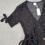 By Together Wrap Dress Women's Small Short Sleeve Bow Spotted Black V-Neck New Photo 1