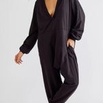Free People  • Just Because Onesie jumpsuit black knit oversized lounge v neck Photo 3