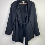 Chico's Tie Front Draped Minimalist long Jacket Black Lagenlook Womens 2 L 12 Photo 0
