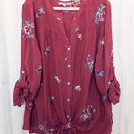 Figueroa & Flower Womens Blouse Size 2X Burgundy Embroidered Boho Romantic Red Photo 0