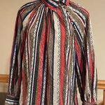 Evan Picone Vintage Striped Paisley Multi Color High Neck Satin Blouse Sz. L Photo 0