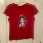 Charming red woman shirt featuring a cute princess design. Perfect for adding a touch of magic to any outfit. Size M Photo 0