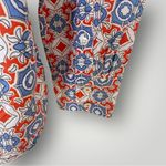 Talbots  Button Down Shirt XS Red Blue Tile Print Cotton Long Sleeve Photo 5