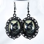 Handmade The Midnight Familiar Gothic Victorian Black Cat Cameo Earrings Photo 1