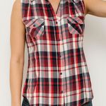Fashion Web Red & Black PlaidSleeveless High Low Cotton Button Down Size Medium Photo 0
