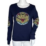 Liebo Sweatshirt Womens Medium Blue Gold‎ Embroidery Japanese Asian Inspired Photo 0