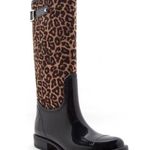 Qupid Leopard Print Black Rain Boots Photo 2