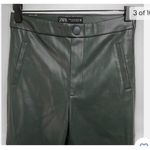 ZARA  Green Faux Leather Leggings High Rise Ankle Zippers Photo 4