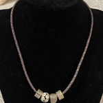 Pandora Sterling Silver Leather Cord Necklace Choker with Four Charms Photo 0