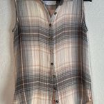 Kyla Seo Pink Gray Embroidered Sleeveless Plaid Top Western Cowgirl Boho Cottage Photo 0