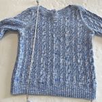 Lands' End ‎ Blue Marled Cable 3/4 Sleeve Boat Neck Pullover Cotton Sweater LARGE Photo 9