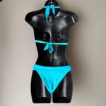 Aqua Blue Bikini Set Gold Halter Top Brazilian Cut Bottom sz S (D cup) Luxury Photo 8