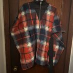 Desigual  Plaid High Neck Belted Poncho OS Tartan Cape Red Photo 1