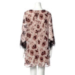 ASTR | Large | Blush + Black Floral Print Bell Sleeve Lace Trim Mini Shift Dress Photo 4