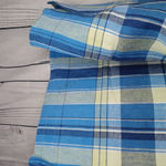 Evan Picone  100% Linen Blue and Yellow Plaid Button-Up Shirt Photo 10