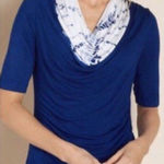 Soft Surroundings  Womens Royal Blue Tie Dye Cowl Neck Ruched Top  PL Photo 0