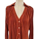 Anthropologie  Dolan Lettuce-Hem Buttondown Top Pleated Flare Sleeve Rust Large Photo 4