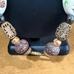 Artisan Vintage handcrafted beaded necklace hand-painted ceramic mask pendants owl motif Photo 7