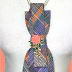 “Dainty Dapper”Plaid necktie Necklace with Floral Brooch Blue Photo 3