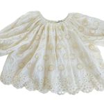 Madewell  Floral Eyelet Embroidered Shirred Puff Sleeves Ivory Women's Size Small Photo 4