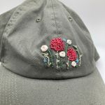 Olive Green Floral Hand Embroidered Washed Canvas Adjustable Baseball Dad Hat Photo 1