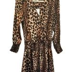 Veronica M NWT Womens Brown Animal Print Smocked Waist A Line Dress Size XS Photo 2