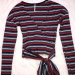 Free People  Women’s Striped Faux Wrap Tie Front Cropped Shirt Photo 2