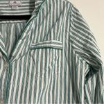 Petite Plume Twill Stripe Long Sleeve Pajama Shirt in Emerald Ticking Size Large Green Photo 7