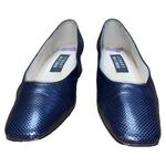 Stuart Weitzman Navy Blue Textured Leather Square Toe Block Heels Size 7 AA Photo 2