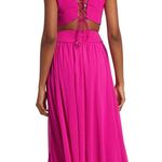 PATBO women size 0 flutter sleeve hot pink maxi long dress ruffles v neckline Photo 4