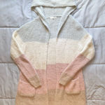June & Hudson Pastel Striped Hooded Cardigan Size Medium Gray Photo 0