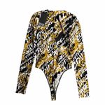 NEW Versace Jeans Couture Long Sleeve Black and Gold Baroque Bodysuit Size US 6 Photo 2