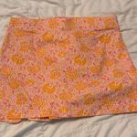 ZARA  Mini Skirt Womens Orange Floral Print Slit Pleated Front Casual Zip Large Photo 2
