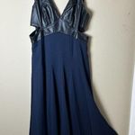 Anthropologie New  Black Navy Faux Leather Cut-Out Sleeveless Midi Dress Size 12 Photo 0