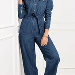 Talbots [] Blue Denim Moonlight Wash Utility Jumpsuit Long Sleeves Cotton Size XS Photo 0