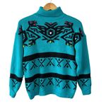 Vintage 80's Gitano Turquoise Embroidered Turtleneck Sweater Southwestern Small Blue Photo 1