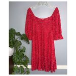 White Birch Red Floral Shirred Sweetheart Square Neck Puff Sleeves Short Dress S Photo 4