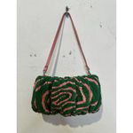 STAUD  Pink Green Swirl Psychedelic Beaded Patterned Bean Convertible Bag Purse Photo 3