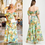 STAUD Coliseum Off-The-Shoulder Linen Tropical Print Dress Size 8 Photo 11